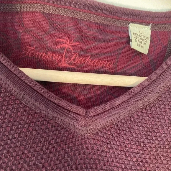 Tommy Bahama cotton wool  burgundy v neck sweater - Picture 2 of 4